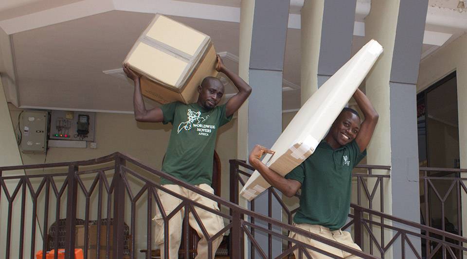 Worldwide Movers Africa taking boxes for delivery